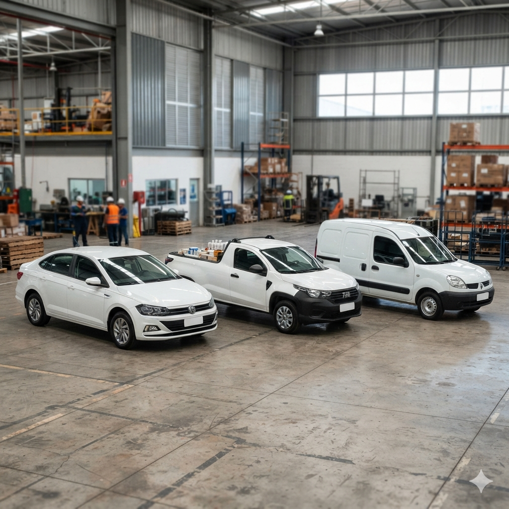 Vehículos corporativos en nave industrial y logística