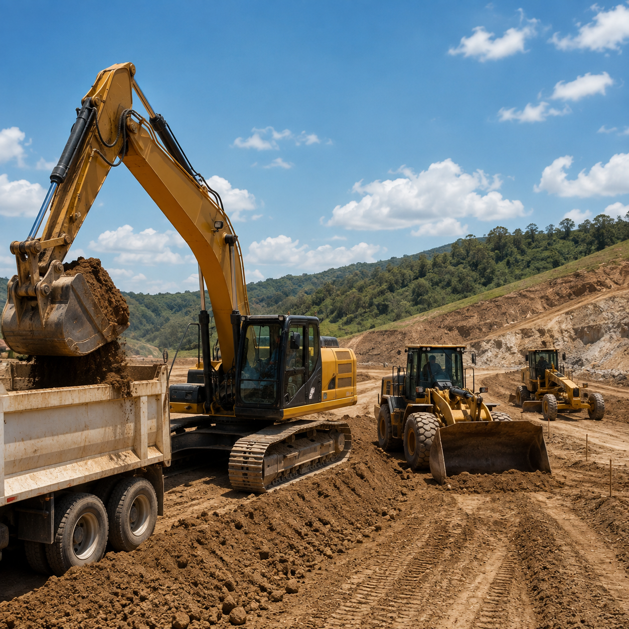 Maquinaria para campo y obra trabajando en sitio